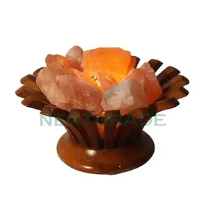 2024! Himalayan Salt Lamp Customized Flower Shape Wooden Basket With Salt Chunks Lamp Wooden Frame Rock Pink Salt Enamel Pins