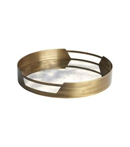 Plateau élégant en métal de forme ronde et en verre miroir avec finition dorée utilisé pour le plateau de vaisselle pour la maison et l'hôtel - Product Image 1