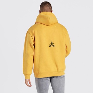 Sweat à capuche d'hiver décontracté pour hommes 100% coton tissu français surdimensionné à la mode Style Hip Hop sérigraphie solide Logo brodé - Product Image 5