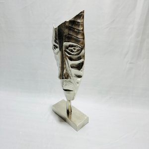 Escultura DE CARA abstracta moderna en plata pulida aluminio antiguo decoración contemporánea para el hogar figurita de acentos interiores artísticos - Product Image 2