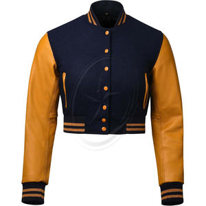 <b>Women's</b> Premium Quality <b>Leather</b> Wool Baseball Letterman <b>Jacket</b> <b>Long</b> Sleeve Cropped Varsity <b>Jacket</b> with Embroidery Decoration - Product Image 5