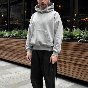 Sweat à capuche pour hommes de haute qualité personnalisé 460 GSM coton éponge français sans ficelle blanc gris chiné poids lourd coupe courte Boxy Fit - Product Image 6