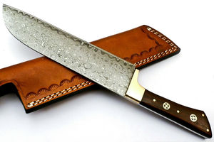 Cuchillo de Chef Bowie de Acero de Damasco Forjado a Mano Personalizado 2024 al por Mayor, 1 Pieza, Borde Dentado, Ecológico, para Cocina Exterior, Madera de Camello - Product Image 3