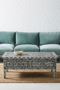Luxury <b>Bone</b> Inlay Coffee Table With Storage Drawer Antique Style Handmade Home Furniture Accent - Product Image 3
