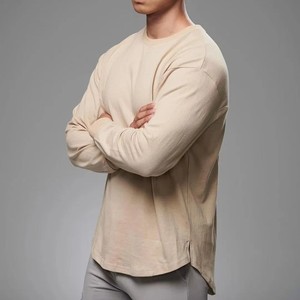 <b>Men's</b> Long Sleeve Solid Cotton <b>T</b> <b>Shirt</b> Winter Workout Streetwear with <b>Curved</b> <b>Hem</b> <b>Men's</b> Autumn Sweatshirt Crop Tops Style - Product Image 3