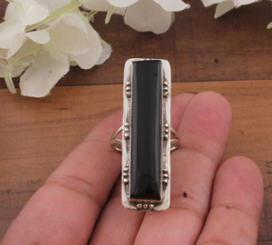 Bague longue rectangulaire en argent sterling 925 pour femme, sertie de turquoise, style bohème classique, délicate et élégante - Product Image 4