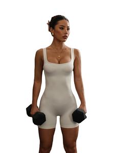 Combinaison de yoga classique sans coutures à dos en U, col rond, sans manches, couleur unie, antibactérienne, en Spandex/Nylon, longueur cheville - Product Image 2