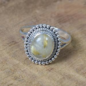 Anillo Clásico de Plata de Ley 925 para Mujer, con Gema de Rutilo Dorado, Estilo Boho, Hecho a Mano, Regalo para Mamá - Product Image 5
