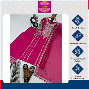 Traje de Alta Calidad para Mujer con Kurti de Seda Vichitra Bordada con Lentejuelas, Palazzo y Dupatta para Bodas y Ocasiones Especiales - Product Image 4