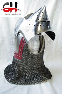 Casco Medieval de Acero de Calibre 18 con Diseño de Cara de Cerdo y Avental, Estilo Vintage Plateado, Decoración para el Hogar, por Calvin Handicraft - Product Image 5