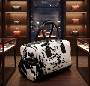 Sac de voyage fourre-tout en cuir véritable avec poils, style vintage, fermeture éclair, portable, pour exportation OEM LHDB-0111 - Product Image 6