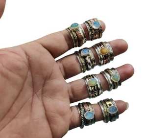 Anillo giratorio de forma ovalada de piedra lunar arcoíris de 10x12mm, banda de plata 925 de calidad con chapado en rodio, bonito regalo para fiesta, tamaño de EE. UU. 5-26 - Product Image 1