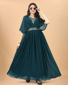 Indio pakistaní estilo Georgette tradicional Anarkali vestido para adultos largo con tiras plisado acampanado mujeres y niñas al por mayor - Product Image 2