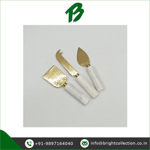 Modern Style Brass <b>Dinnerware</b> Cutlery <b>Set</b> Sustainable Hammered Cheese Cutting Knife with <b>Marble</b> Handle Flatware <b>Set</b> - Product Image 2