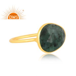 แหวนเงินแท้18K ประดับพลอยมรกตธรรมชาติชุบทอง18K สำหรับเป็นของขวัญสำหรับผู้หญิง - Product Image 3