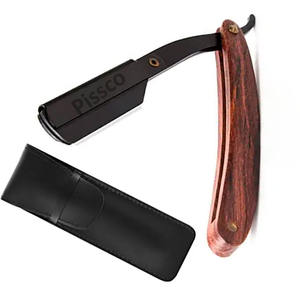 Navaja de afeitar recta de acero inoxidable con mango de madera - Product Image 5