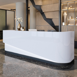 Curved High Gloss Reception Desk LED <b>Lighted</b> Front Counter Semi <b>Circle</b> MDF Countertop Commercial Desk For Hotel Lobby Hospital - Product Image 3