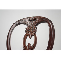 Chaise de salle à manger ergonomique traditionnelle avec dossier médaillon, revêtement en velours, bois d'acajou de haute qualité, couleur brun foncé, sculptée, pour hôtel