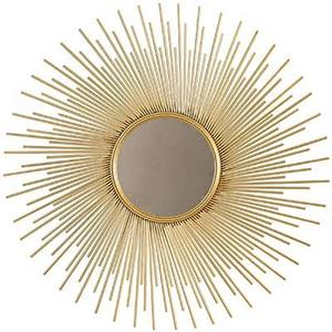 Ensemble de 3 miroirs muraux modernes en laiton antique, cadre linéaire en forme de soleil, motif rond, matériau en bois et fer pour art mural décoratif - Product Image 1
