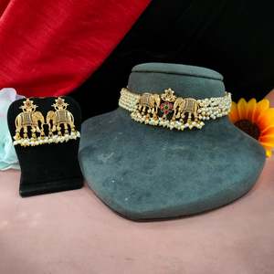 Belleza atemporal Estilo DEL SUR DE LA India Gargantilla de perlas Conjunto Collar de la mejor calidad Adornado Perlas brillantes Patrimonio cultural Moda - Product Image 2