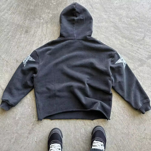 Sudadera con Capucha Corta y Holgada Estilo Vintage para Hombre, 100% Algodón, 550 Gramos, Felpa, Color Sólido, Tejido Bordado en Relieve para Otoño - Product Image 2