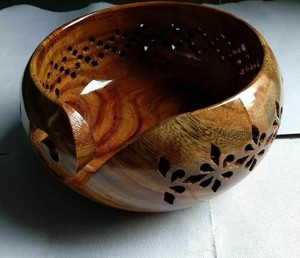Handcrafted Rosewood Yarn Bowl with Swirl Cutout <b>Knitting</b> Crochet Holder Portable Lightweight Yarn <b>Storage</b> Bowl for Knitters - Product Image 2