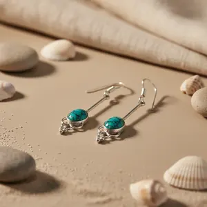 Pendientes de Plata 925 con Turquesa y Baño de Oro, Diseño de Aro para Mujer, para Bodas o Fiestas, con Perla y Diamante - Product Image 1