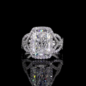 แหวนเพชรทรงรัศมี 4 กะรัต เพาะเลี้ยงในห้องปฏิบัติการ รับรองโดย IGI ชุบทอง 14K ดีไซน์วงแหวนแบบแยกส่วน ประดับเพชรรอบวง สำหรับผู้หญิง - Product Image 5