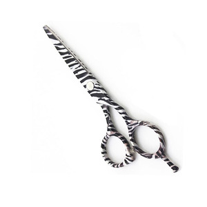 กรรไกรตัดผมโลหะเคลือบกระดาษดีไซน์ม้าลายกรรไกรตัดแต่งทรงผมพร้อมที่วางนิ้วปรับได้ - Product Image 1