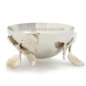 Metal de acero inoxidable de gran calidad con soporte de hoja de flor dorada, cuenco decorativo japonés de forma redonda - Product Image 2