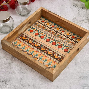 Bandeja de servicio impresa personalizada de lujo de madera maciza con diseño elegante para el hogar del hotel o restaurante - Product Image 3