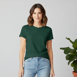 T-shirts en coton mélangé respirant vert foncé écologiques pour femmes avec logo et design personnalisés - Prix de gros anti-boulochage - Product Image 3