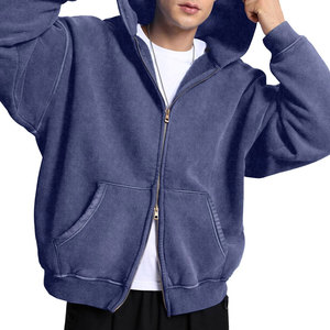 Sweat à capuche imperméable en molleton 100% coton, streetwear personnalisé, hiver, broderie de patchs usés, lavage à l'acide, délavé au soleil, poids lourd pour homme - Product Image 4