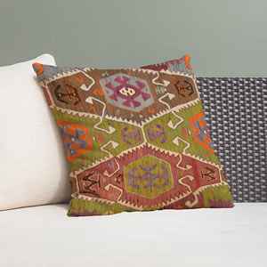 Coussin vintage à imprimé Kilim - Décoration d'intérieur de style turc fait main, uniquement la housse - Product Image 1