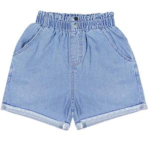 Customize Embroidery Denim Jorts for Men Snow Washed Blue Loose Fit <b>Wide</b> Straight <b>Leg</b> Denim <b>Shorts</b> Drawstring Knitted Cotton - Product Image 5