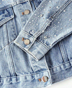 Chaqueta vaquera de invierno para mujer, estilo motero, con cremallera, manga larga, decoración de botones, técnica lavada, 100% algodón transpirable - Product Image 5