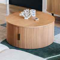Table basse ronde moderne en bois avec plateau en pierre, structure en bois massif, rangement durable, mobilier de luxe pour salon, table centrale