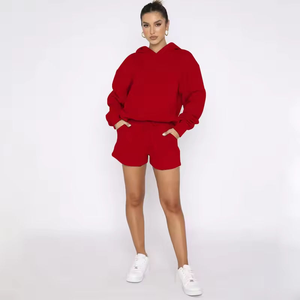 Ropa perfecta de alta calidad, Conjunto de sudadera para mujer y pantalones cortos, conjunto de pantalones cortos con cuello redondo, conjunto de chándal personalizado en blanco para mujer - Product Image 5