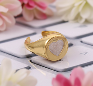 Anillo de sello de corazón esmaltado ajustable de Plata de Ley 925 para boda de fiesta - Product Image 6