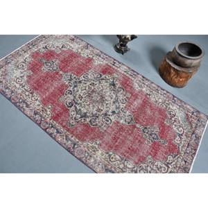 Vintage Turkish Rug Large Rectangle 3.6 X 6.9ft Classic <b>Red</b> Beige Abstract Patchwork <b>Wool</b> Latex for Teenagers Hallway Use - Product Image 4