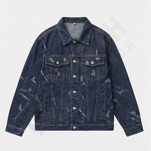 Chaqueta de Mezclilla de Invierno para Hombre de Alta Calidad, Personalizada, con Cuello Alto, Reversible, Lavada, Estilo Vintage, con Bordado Frontal - Product Image 1