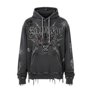 Sudadera con capucha Vintage de algodón 100% lavado con ácido para hombre, ropa de calle de gran tamaño con logotipo frontal, sudadera con hombros caídos con efecto lavado - Product Image 3