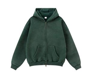 Pull à capuche pour hommes 100% coton brodé de luxe personnalisé Vintage surdimensionné lavage à l'acide soleil délavé en détresse sweat à capuche zippé - Product Image 1
