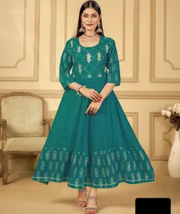Son tasarımcı batı giyim Rayon Kurtis gündelik giyim Anarkali Kurtis hint ve pakistan Salwar Kameez kadınlar için takım elbise ve elbisesi