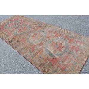 Alfombra turca Vintage de 4 pies, 7 pulgadas x 11 pies y 8 pulgadas, diseño de retales rojo y azul, tejido plano, respaldo de látex de lana para decoraciones de sala de estar - Product Image 4