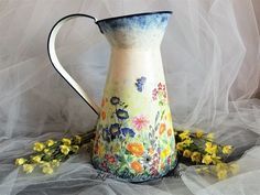 Bidon d'eau galvanisé avec travail en émail avec poignées ergonomiques pour l'arrosage facile des plantes et la décoration du jardin. - Product Image 6
