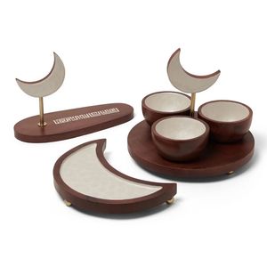 Plato para servir con forma y diseño personalizados, plato de madera, bandeja con acabado natural con base de metal para dátiles, nueces, frutas, bandeja para servir - Product Image 3