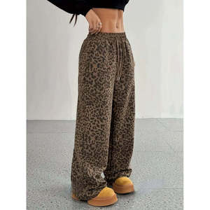 Pantalones de mujer de cintura alta con cordón elástico y corte ancho de dos hilos, 35747 - Café - Product Image 1