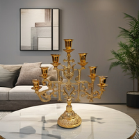 Ménorah en aluminium à 7 branches plaquée or, candélabre d'église haut, traditionnel judaïque, support à bougies pour Hanukkah, lampes de cérémonie juives