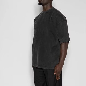 T-shirt style boxy surdimensionné avec logo personnalisé pour hommes, tissu en coton, épaules tombantes, col côtelé vieilli 2025 T-shirts pour hommes - Product Image 3